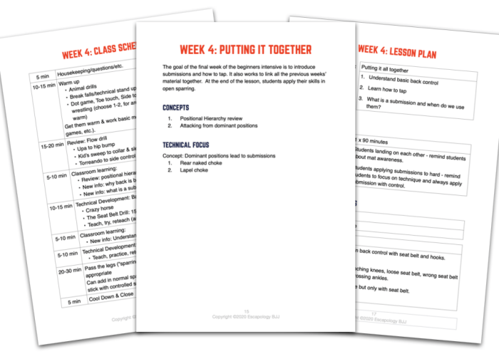 Beginners' BJJ Intensive Class Plan example